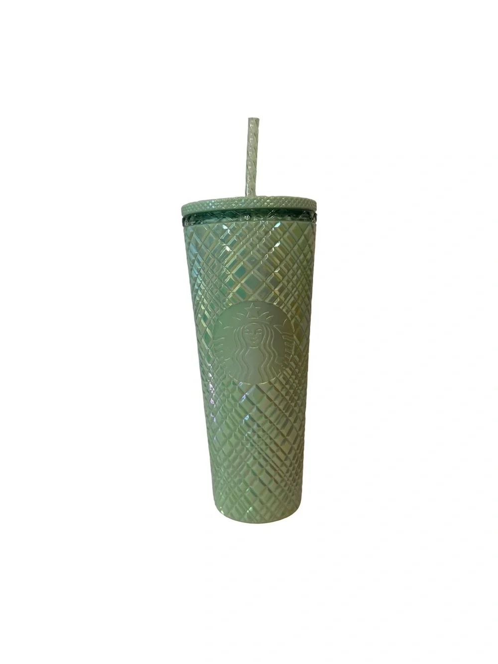 Brand New Green Starbucks tumbler with diamond pattern and straw